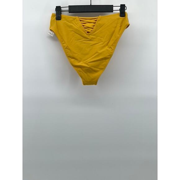 FOREVER 21 Women's Mustard Yellow Strappy Medium Coverage Bikini Bottom SZ S - Picture 2 of 9